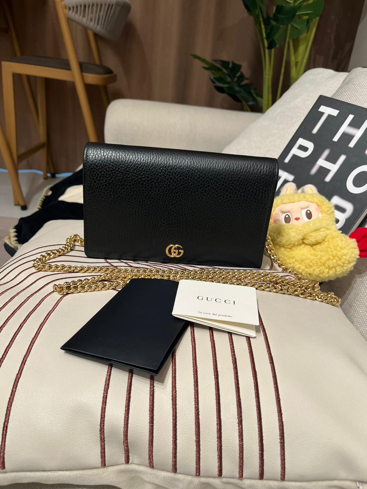 Gucci wallet on chain calfskin 黑色牛皮金鏈 100%Authentic,98%new ✅收據✅dust bag ✅BOX