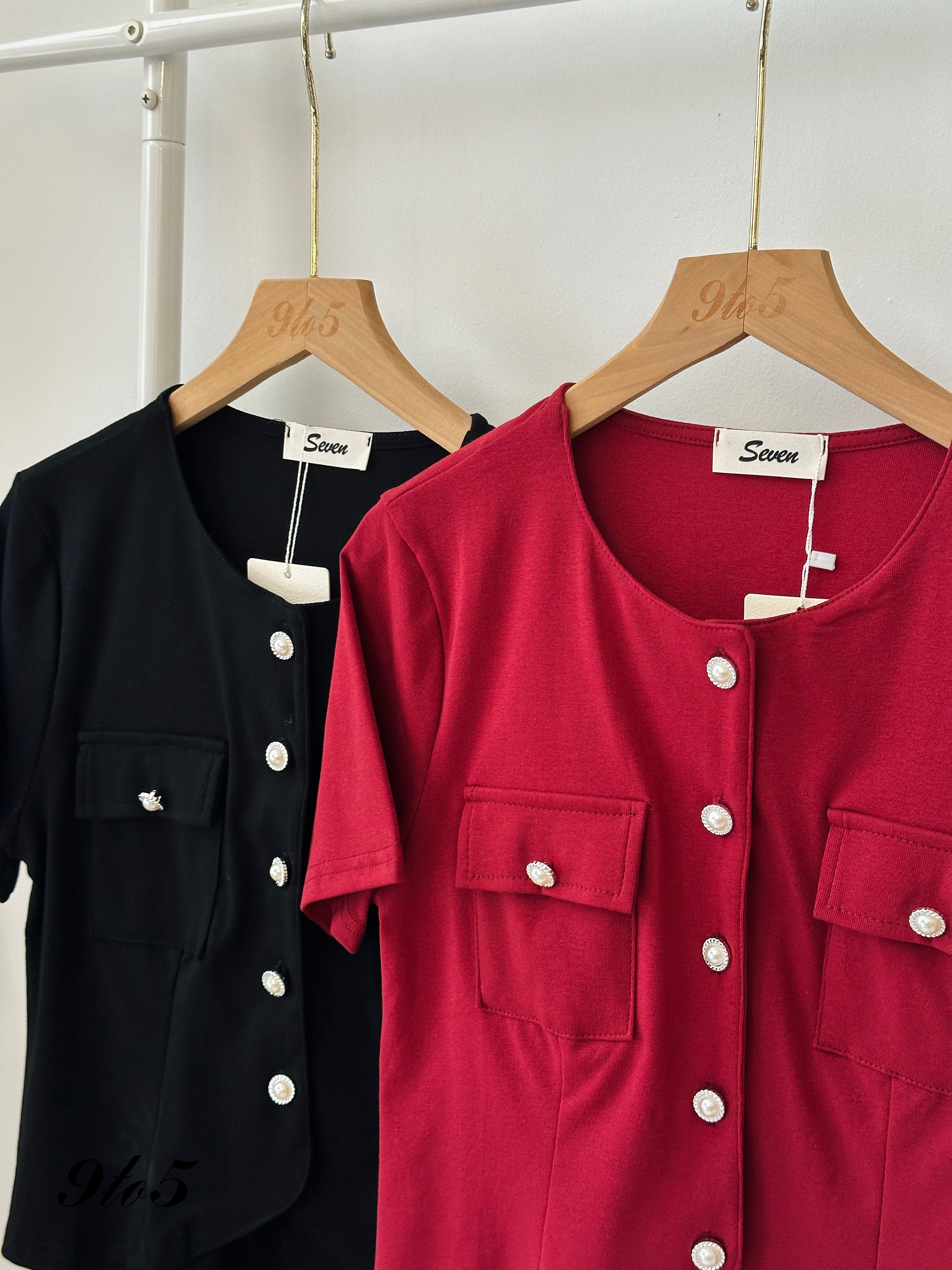 T3945 Short Sleeve Button Up Pocket Top - 4 Colors