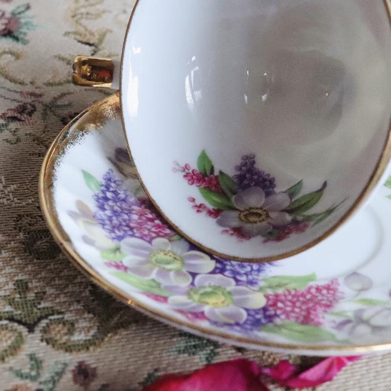 C.a. 1950-60s Japanese Shafford Hand Decorated Pink & Purple Footed Tea Set Duo (MT1682)