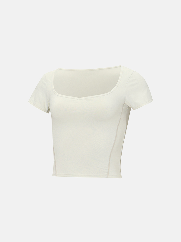 大圓領貼身Pad Top 預購_Heart Square Neck Short Sleeves by Grandeline