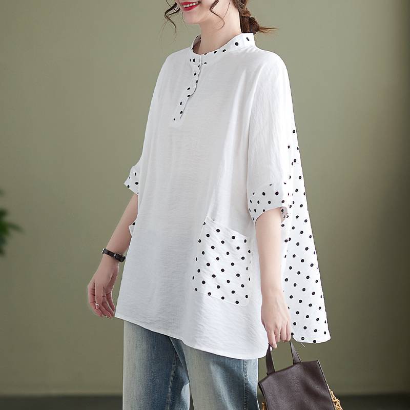 $110件、2件起$105件。✨2026減齡流行款｜波點拼接寬鬆上衣✨