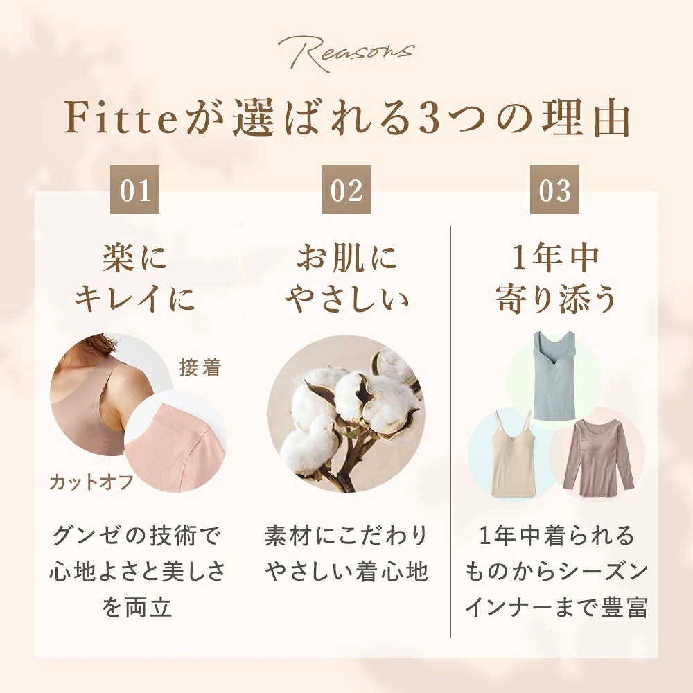 日本代購【 日本直送 Gunze | KIREILABO Fitte 混有機棉 系列 無鋼圈 吊帶 內衣 附胸墊 | non wire bra inner wear | KB3057 】 ﻿