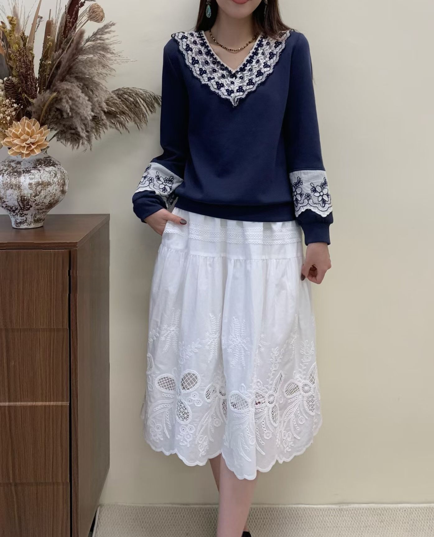 刺繡花邊領棉料上衣(M38寸胸/L40寸胸/XL42寸)