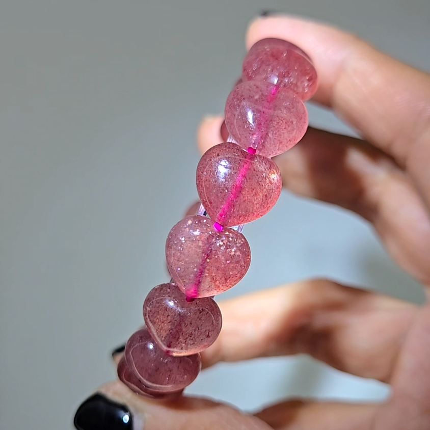 Strawberry quartz heart-shaped 12mm bead bracelets - ST65