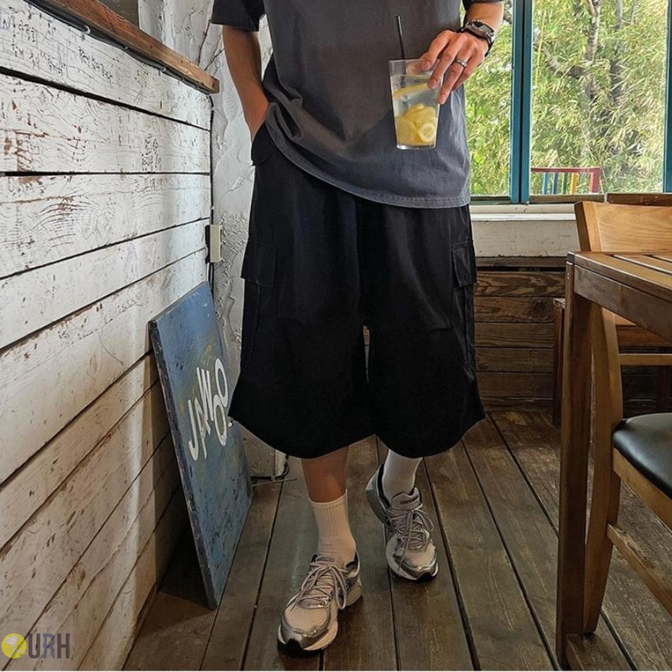 【100%保證韓國直送】Urban String Cargo 復古工裝雙口袋挺括純棉全彈性抽繩寬鬆短褲 👖 [4 color] RG165893