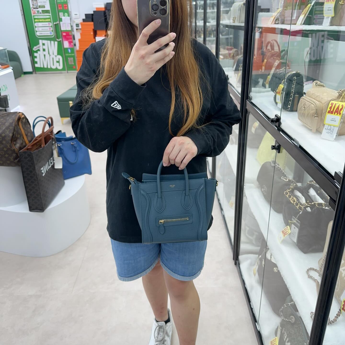 CELINE 🤍PRE OWNED 深藍色笑臉包 Nano Size 單肩斜肩手提包💙 