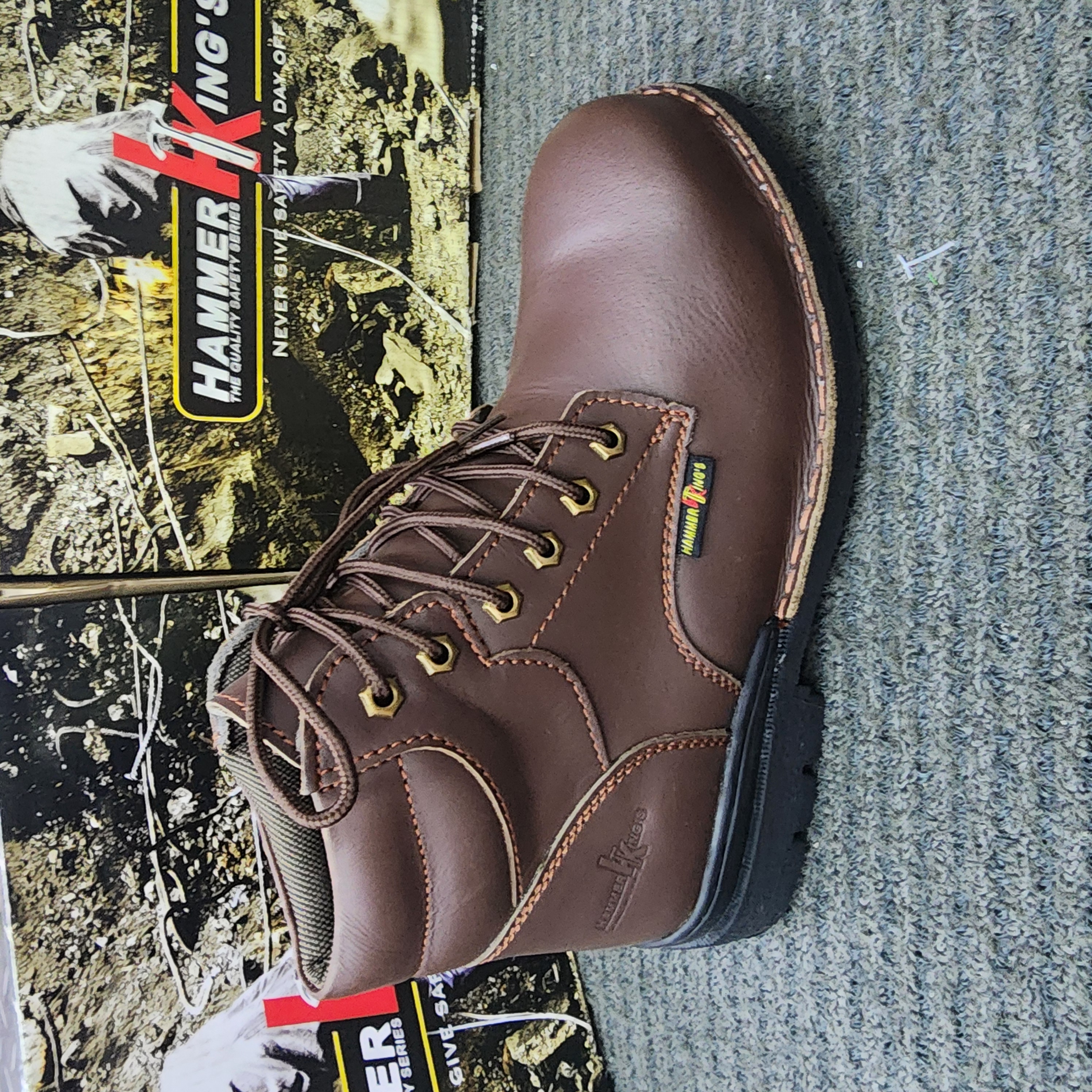 Hammer King's HK 13004 Industry Steel Toe Cap Leather Safety Shoe | Kasut Keselamatan | SIRIM and DOSH Approved Black Rubber Lace Outdoor Kasut Keselamatan