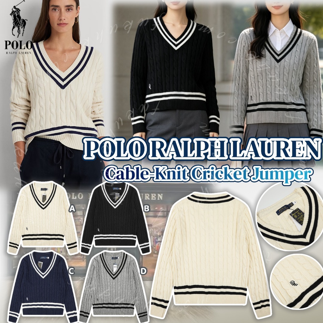 POLO RALPH LAUREN  Cable-Knit Cricket Jumper 條紋V領針織冷衫