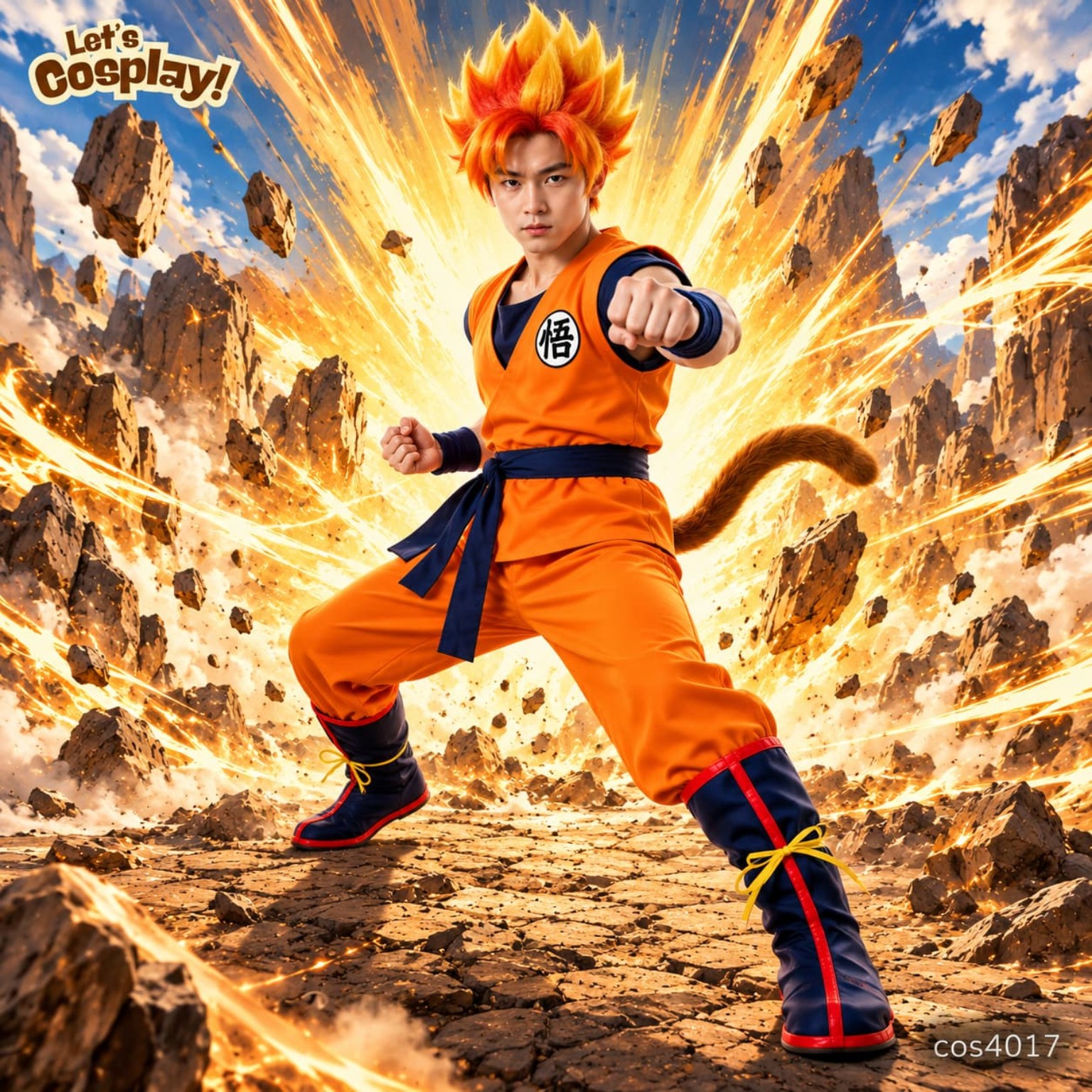 七龍珠孫悟空Goku成人動漫角色扮演服裝全套連橙黃色假髮尾巴靴套｜萬聖節服裝｜香港現貨 Lets Cosplay