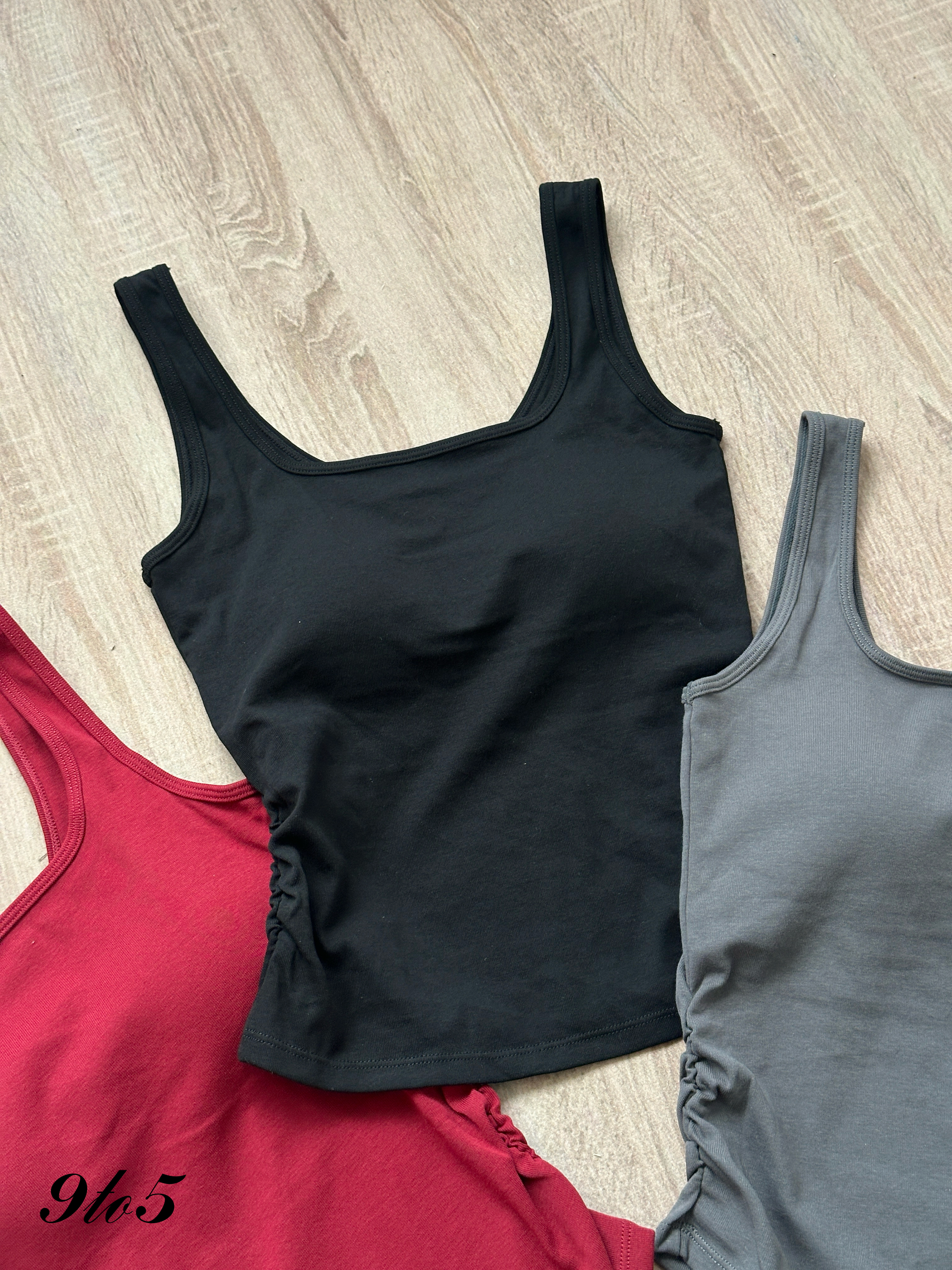 T4347 Square Neck Ruched Camisole - 3 Colors 