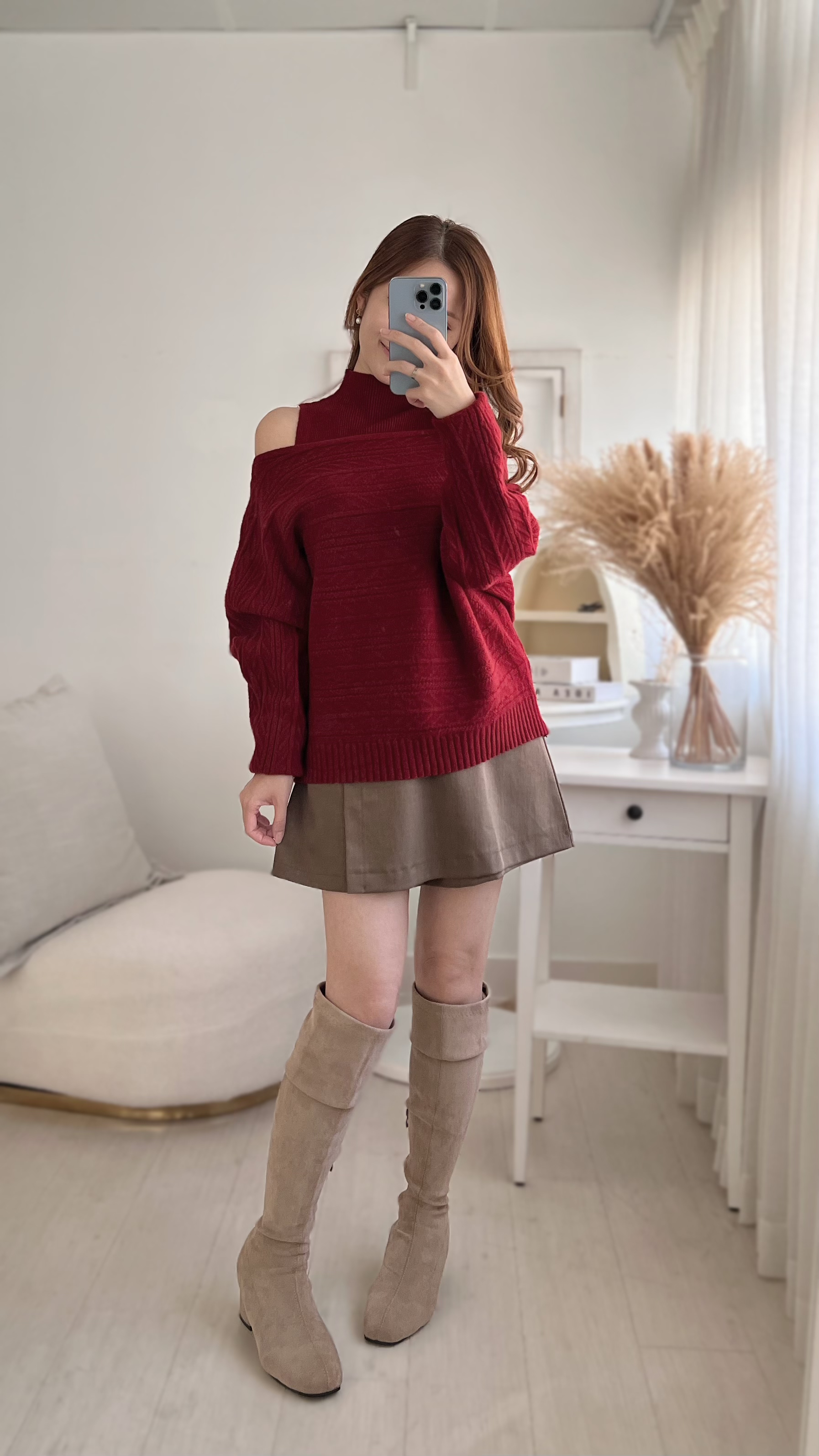 [限時閃購]2-WAY巴洛克織紋毛衣(背心+上衣)[KR]酒紅色308279