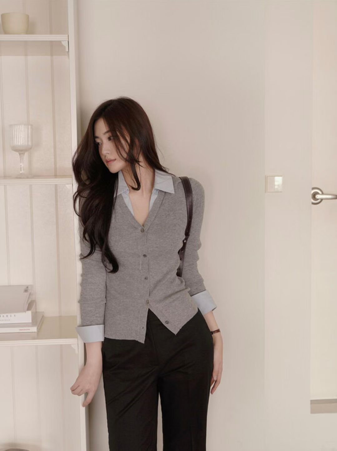 【上班/休閒】拼領假兩件針織上衣