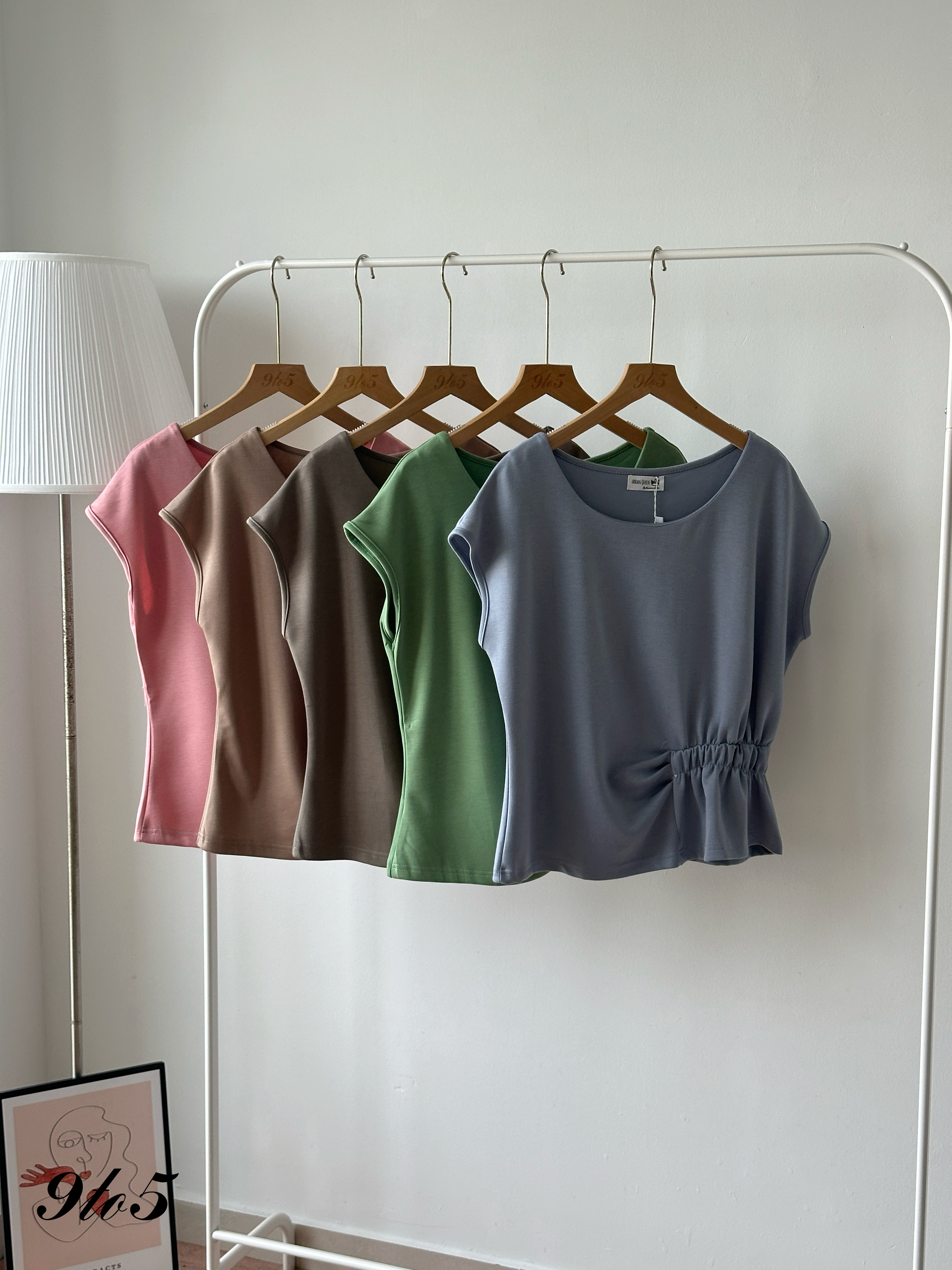 T4369 Round Neck Side Ruched Top - 5 Colors 