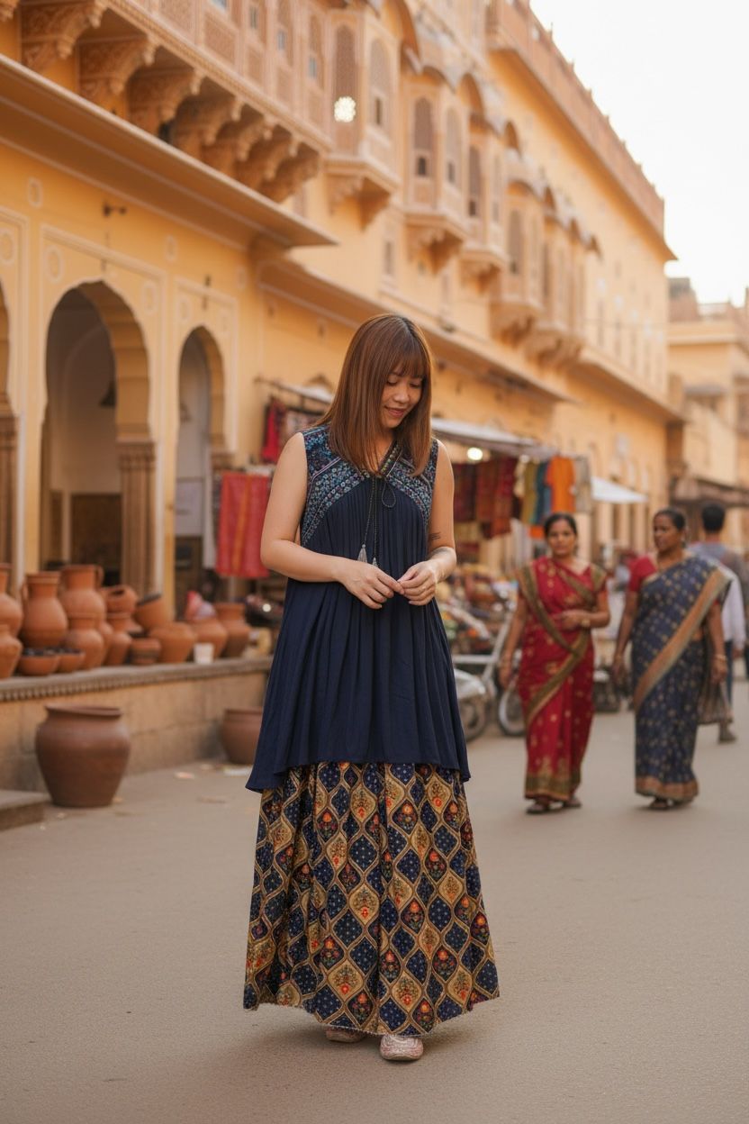 1674 Navy Blue V Neck Sleeveless Short OP 32.5"