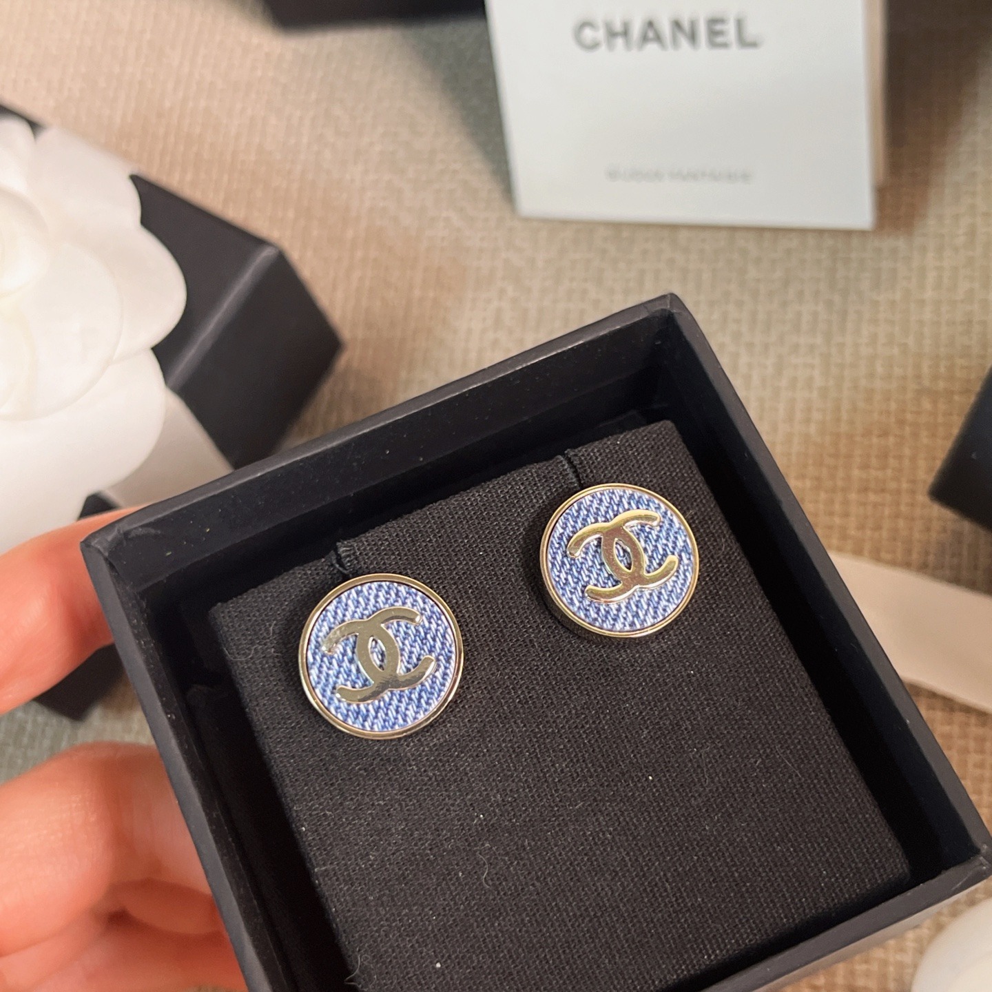 【原單】Chanel CC圓形牛仔耳環