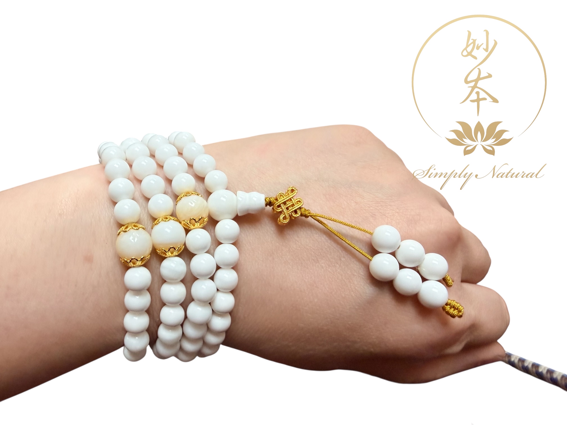 6mm 108粒硨磲念珠 配：如意結、金絲硨磲