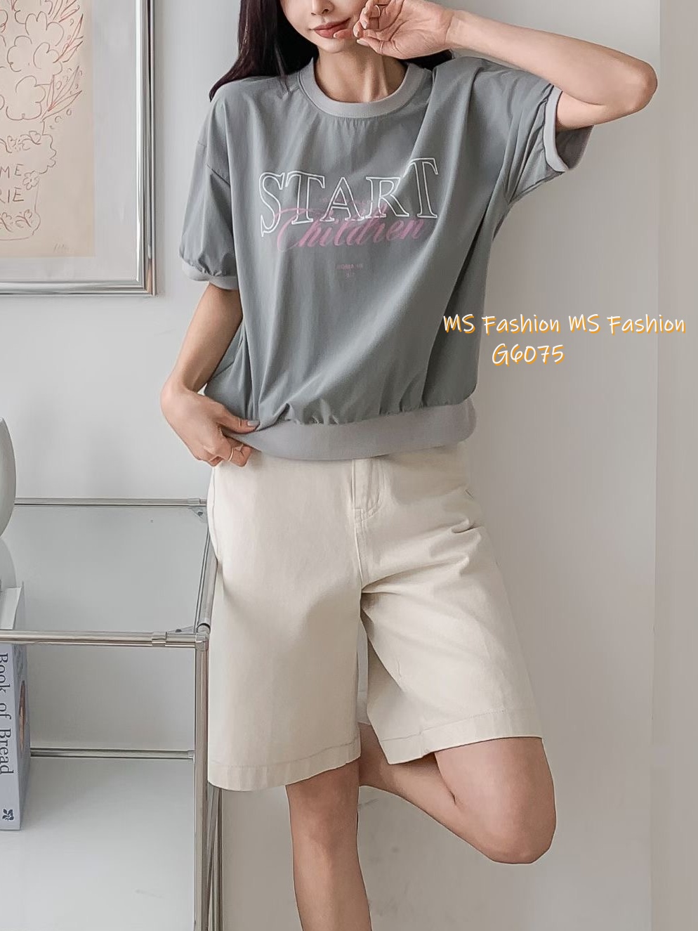 G6075 韓國🇰🇷拼色字母print top