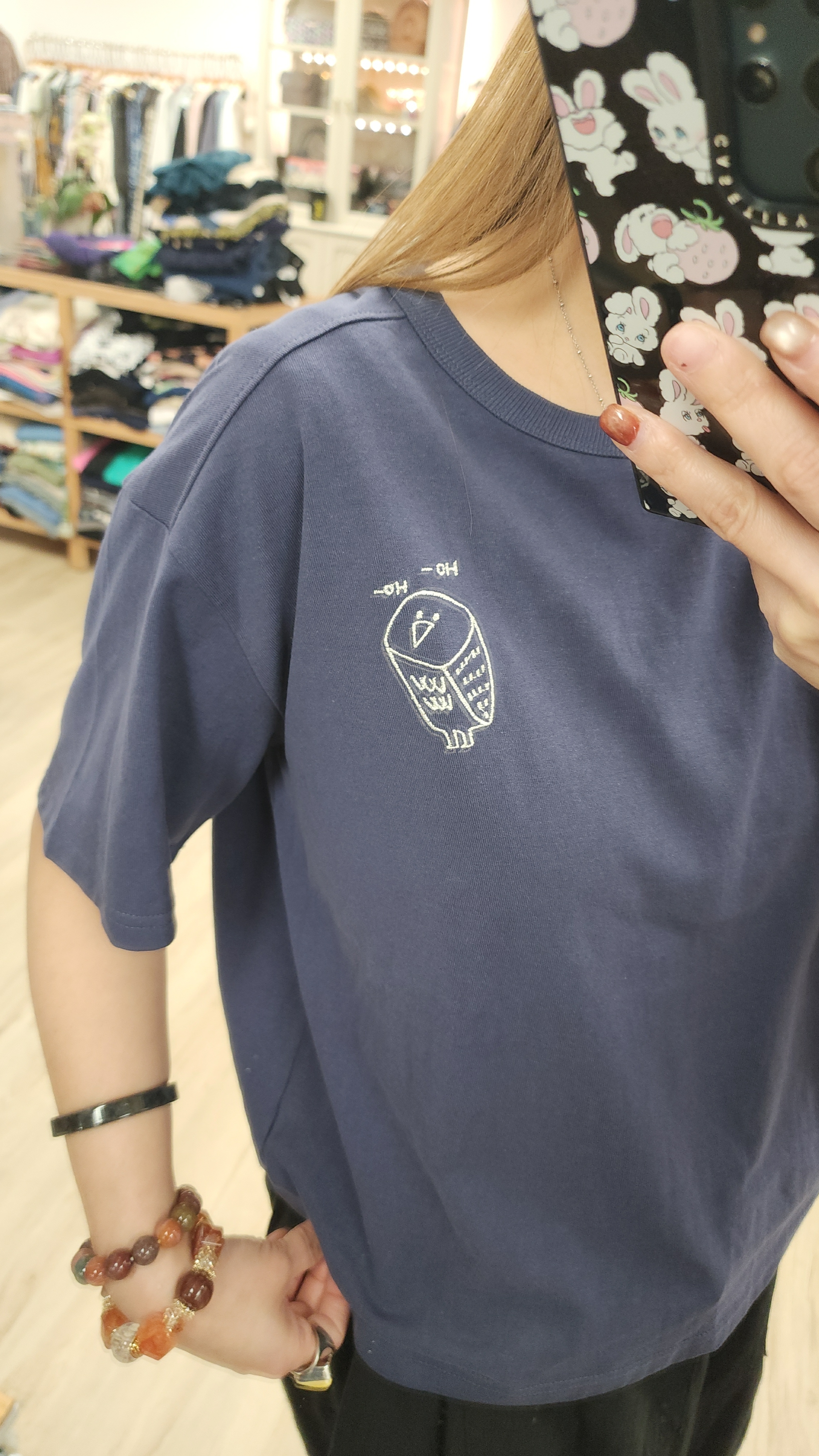 韓國深藍方頭貓頭鷹棉Tee