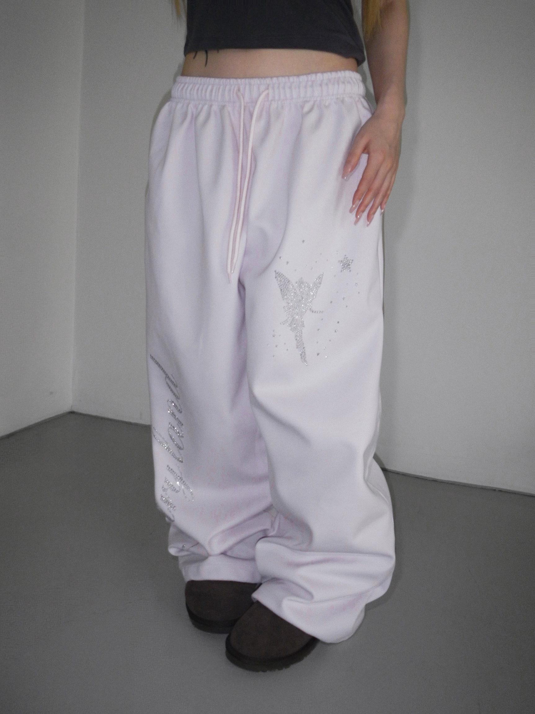 Rhinestone Graphic Wide-Leg Pants