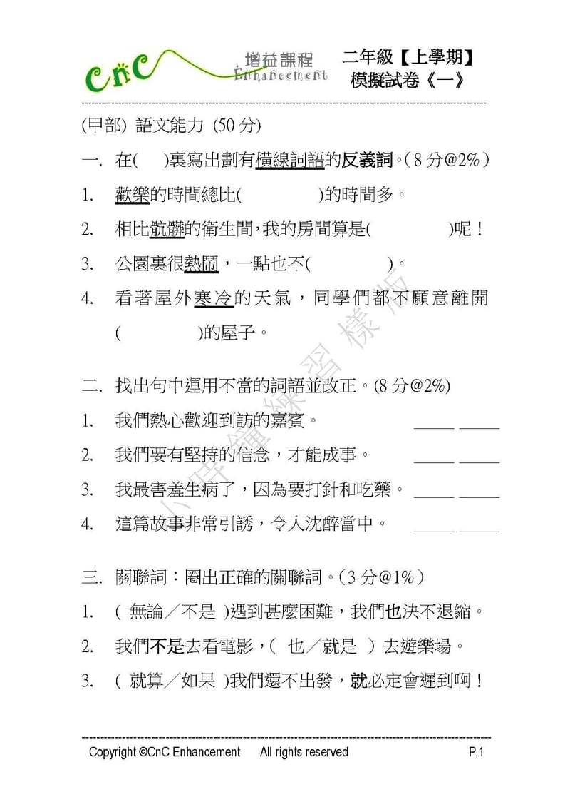 模擬試卷 (二年級)