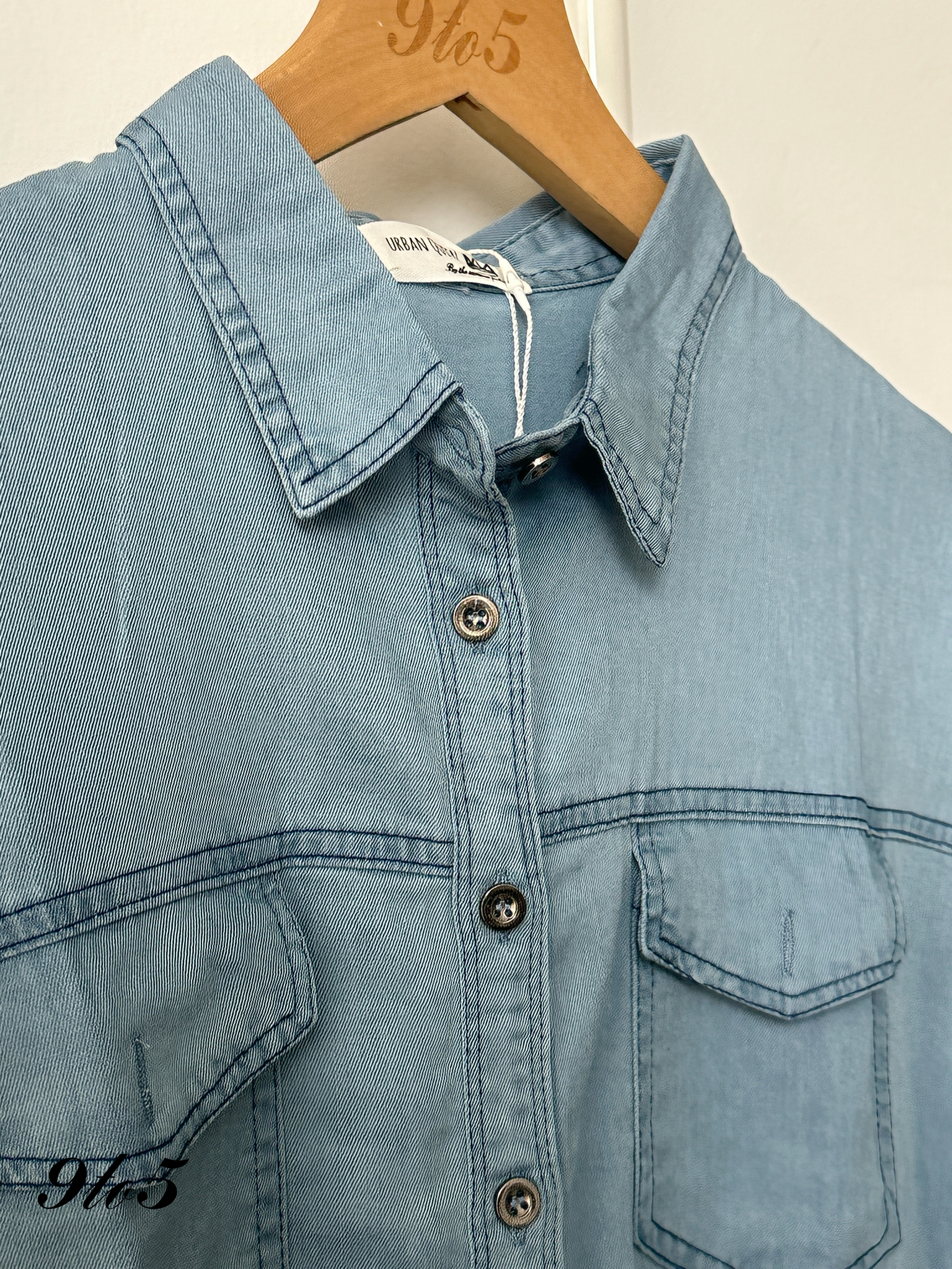 T4103 Cape Sleeve Denim Shirt - Dark Blue & Light Blue