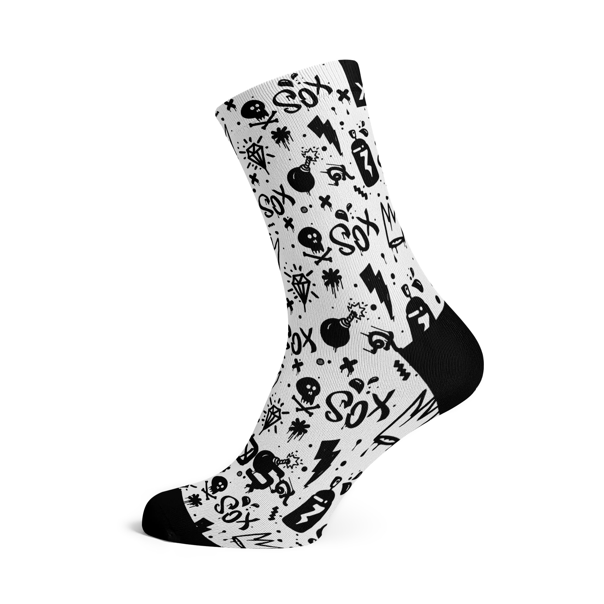 Sox Doodle White Casual Crew Socks