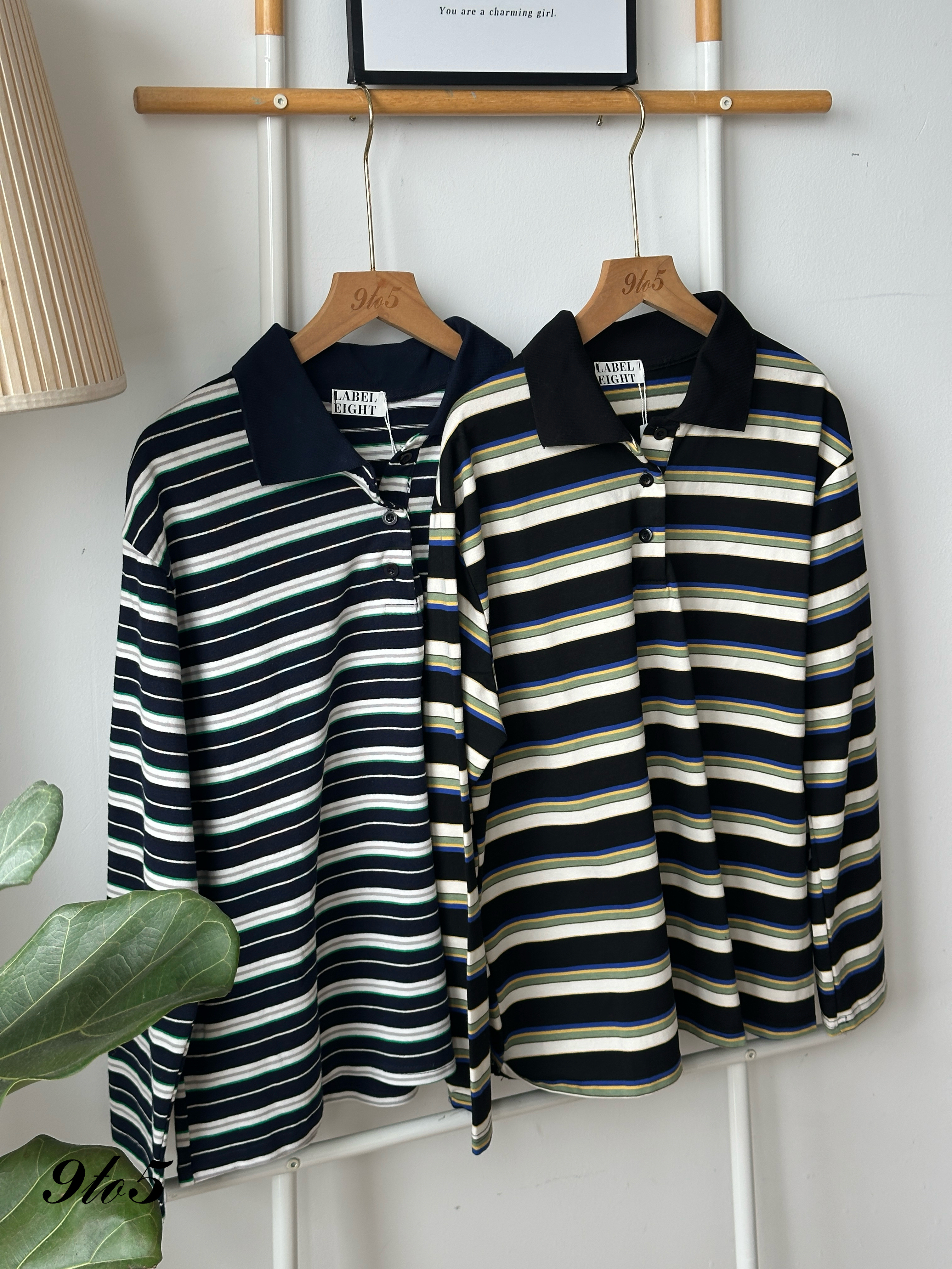 T4066 Stripe Oversize Polo Tee - Black & Blue