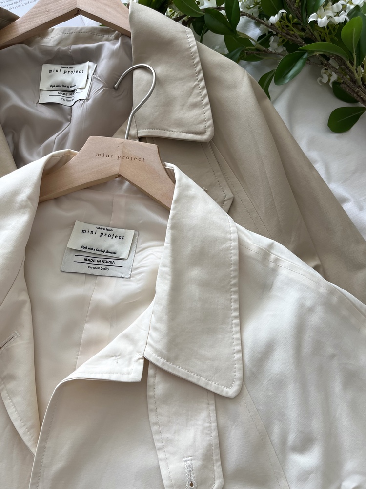 Stripe-Lined Relaxed Trench Coat (Cream)