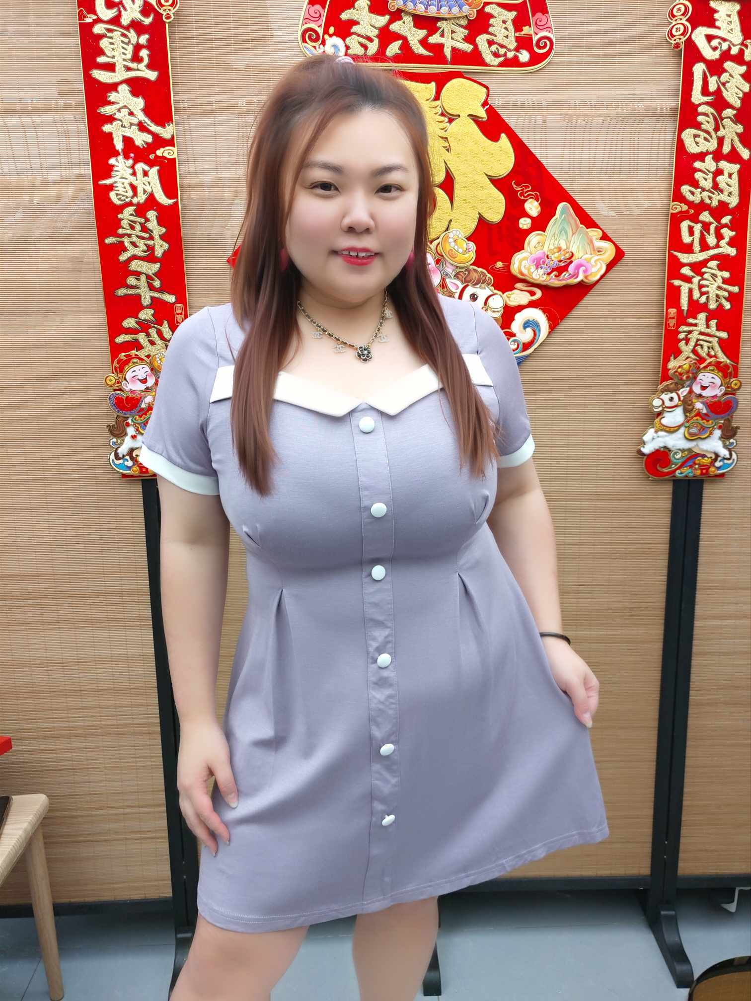 DDG06 TW#6051 拼色宽八领设计小洋装