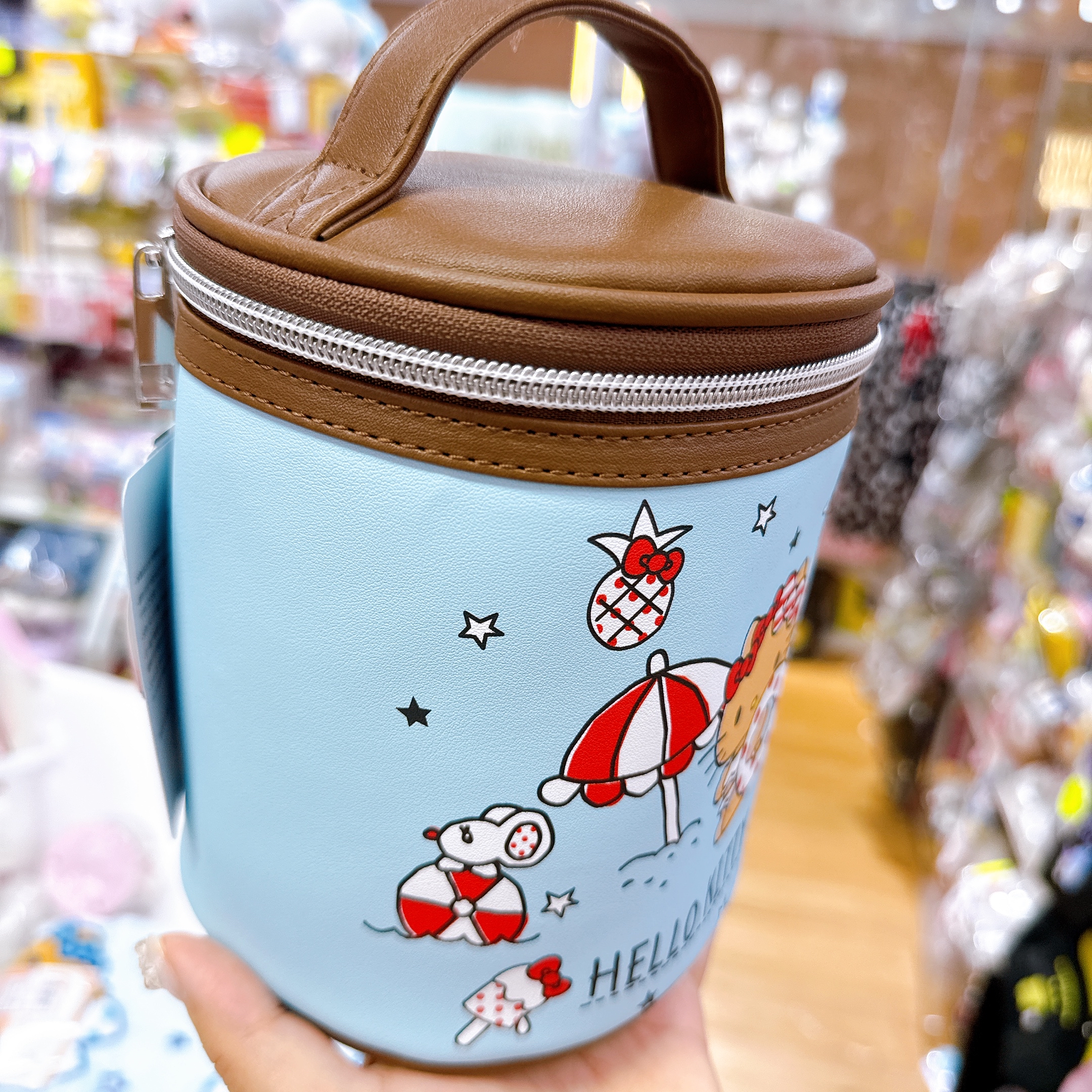 日本直送Hello Kitty黑皮手提化妝箱