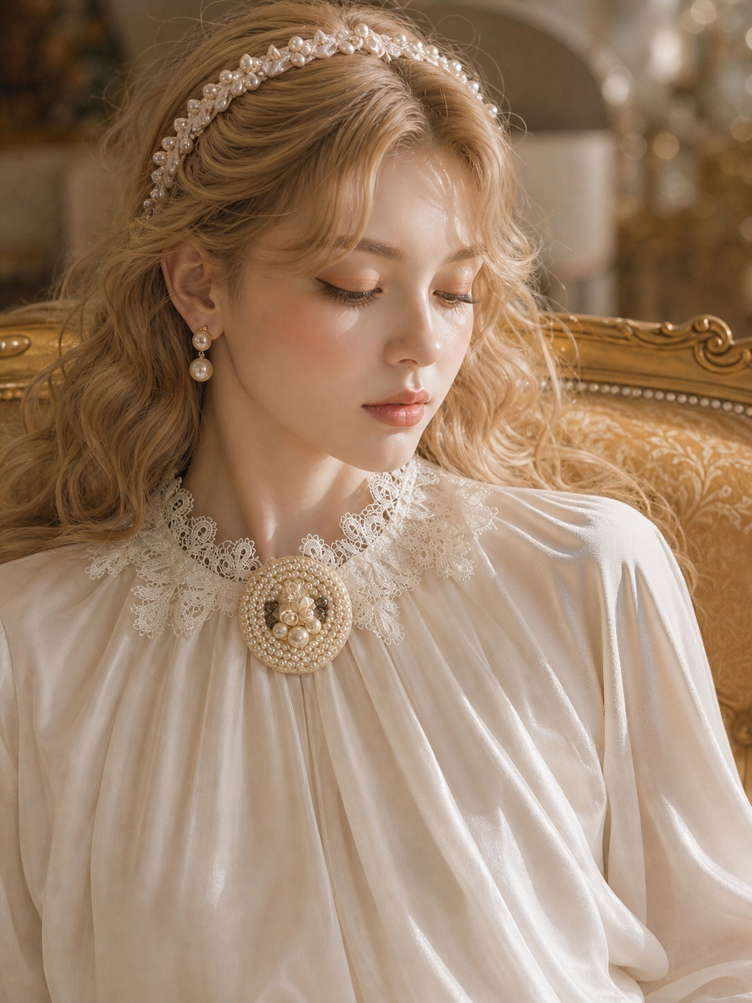 凡爾賽宮廷珍珠蕾絲襯衫 Versailles Court Pearl & Lace Blouse & 幻彩流光蝴蝶結蛋糕裙 Chimeric Shimmer Bow Tiered Cake Skirt