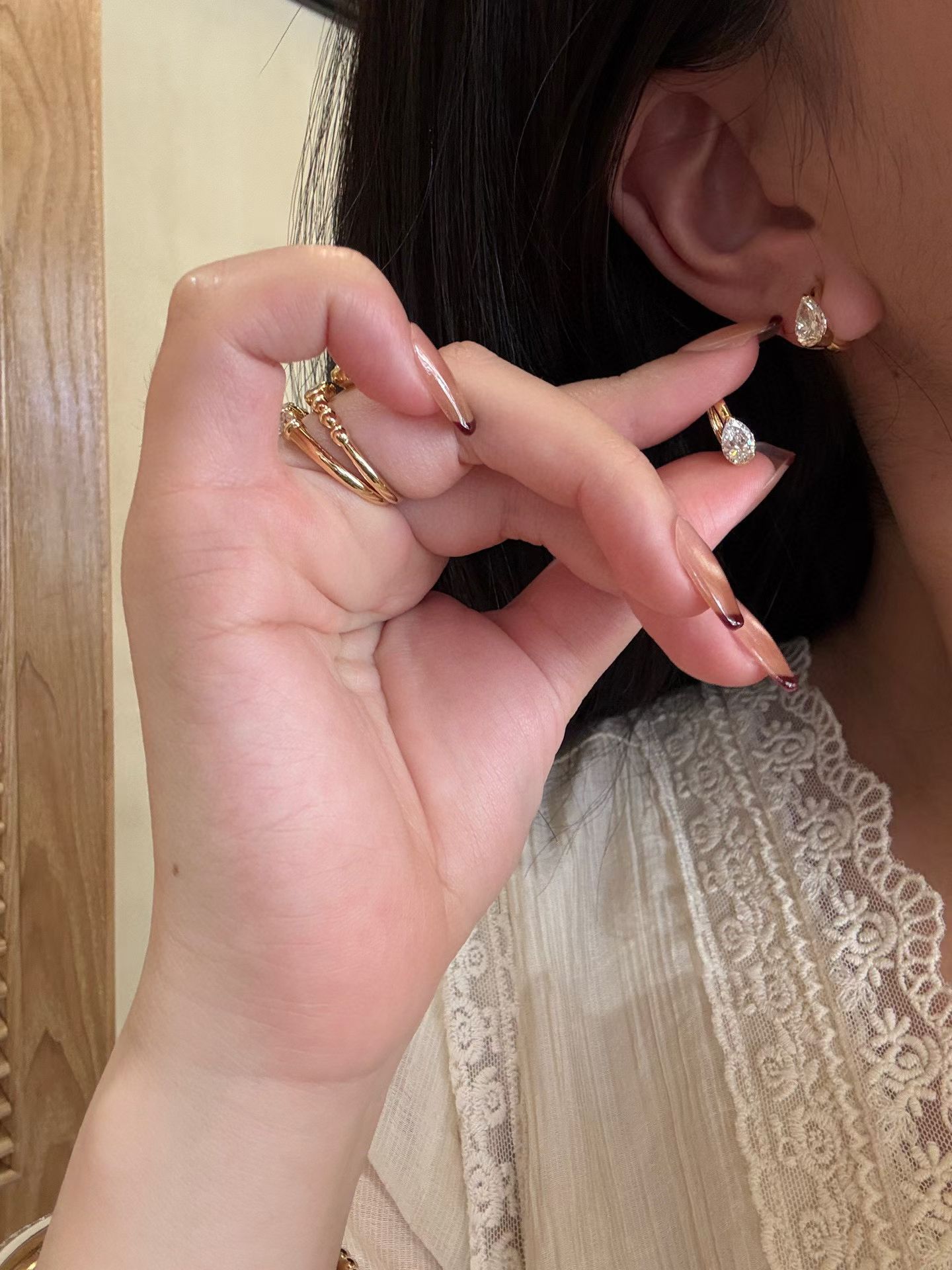 18K培育鑽石耳圈