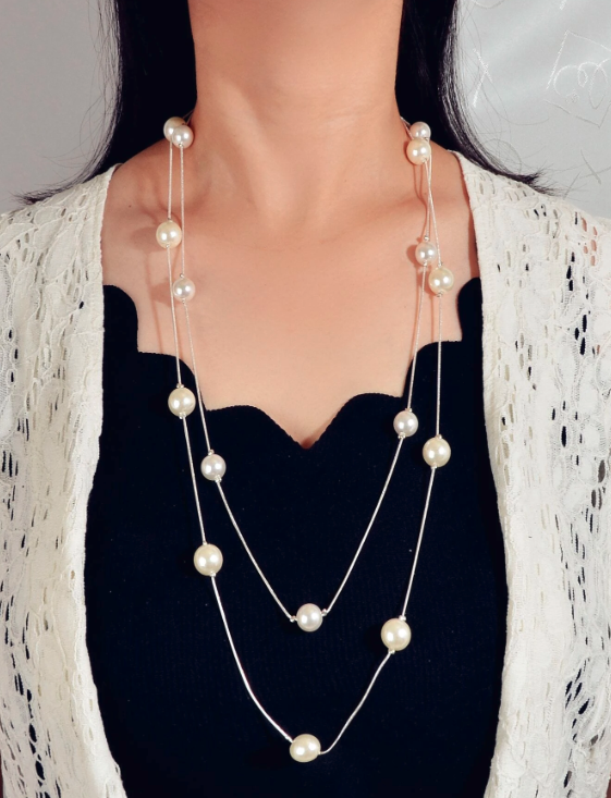 Pearl Double Layer Long Necklace 