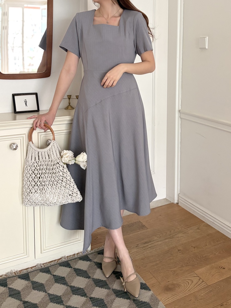 Asymmetric Striped Dress (Grey)