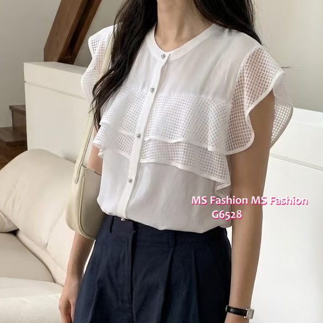 G6528 靚料格紋ruffle top