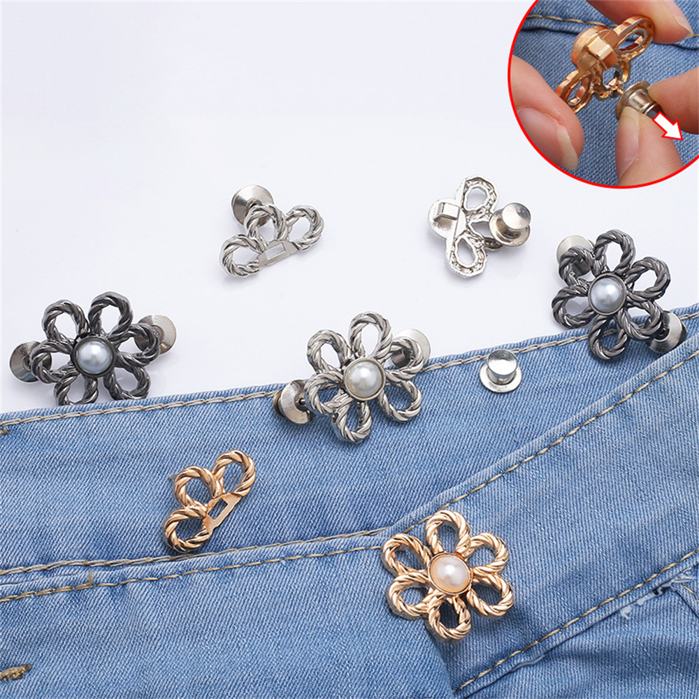 花朵收腰扣 可拆卸 免釘免縫線 腰圍調節扣 收腰對扣 金色 [平行進口] HK2728