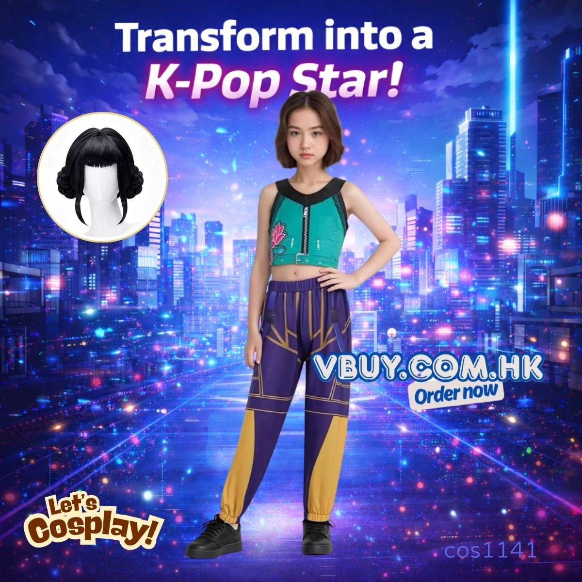 獵魔女團 Zoey Cosplay 女童舞台表演服裝 萬聖節Demon Hunters服裝 Zoey香港現貨 Cos1141