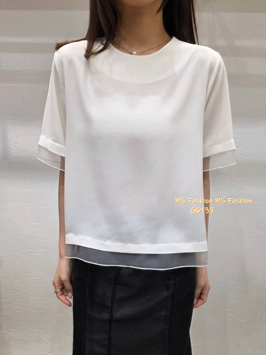 G6137 韓國🇰🇷靚料拼紗邊淨色top
