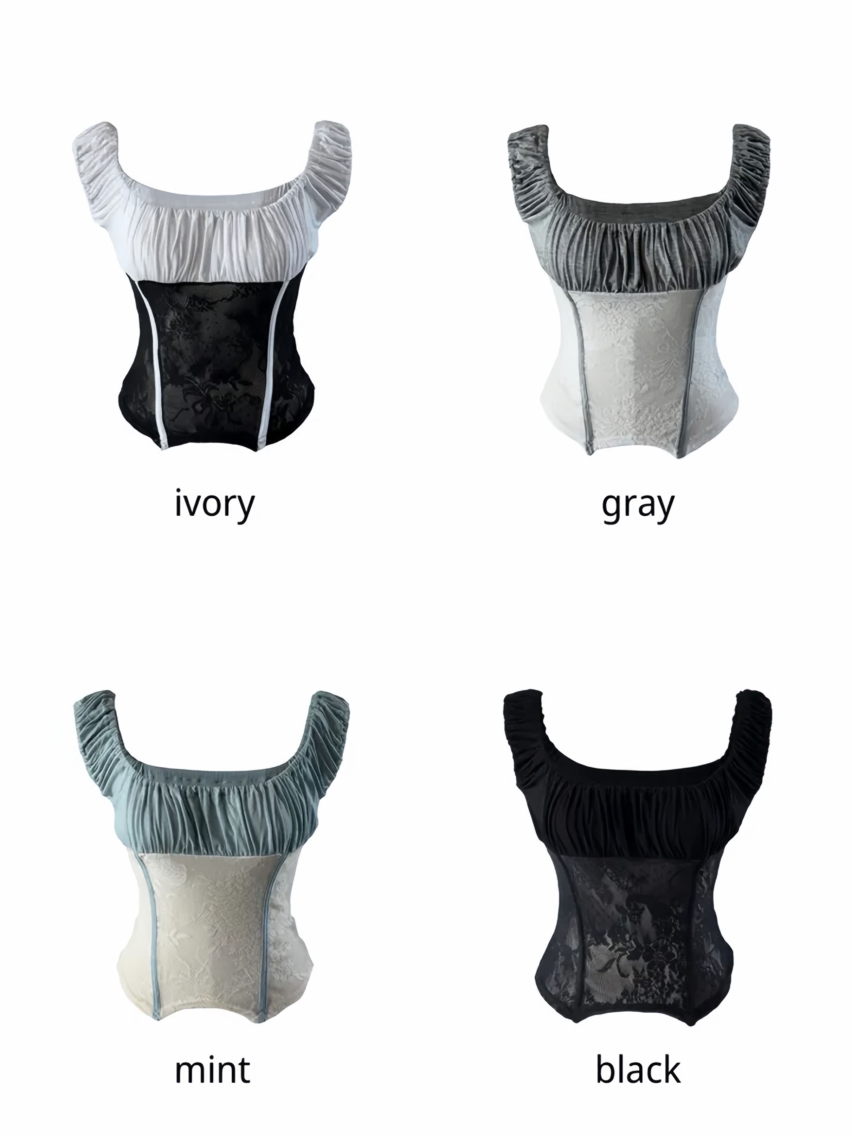 Ruched Sheer Lace Panel Corset Top