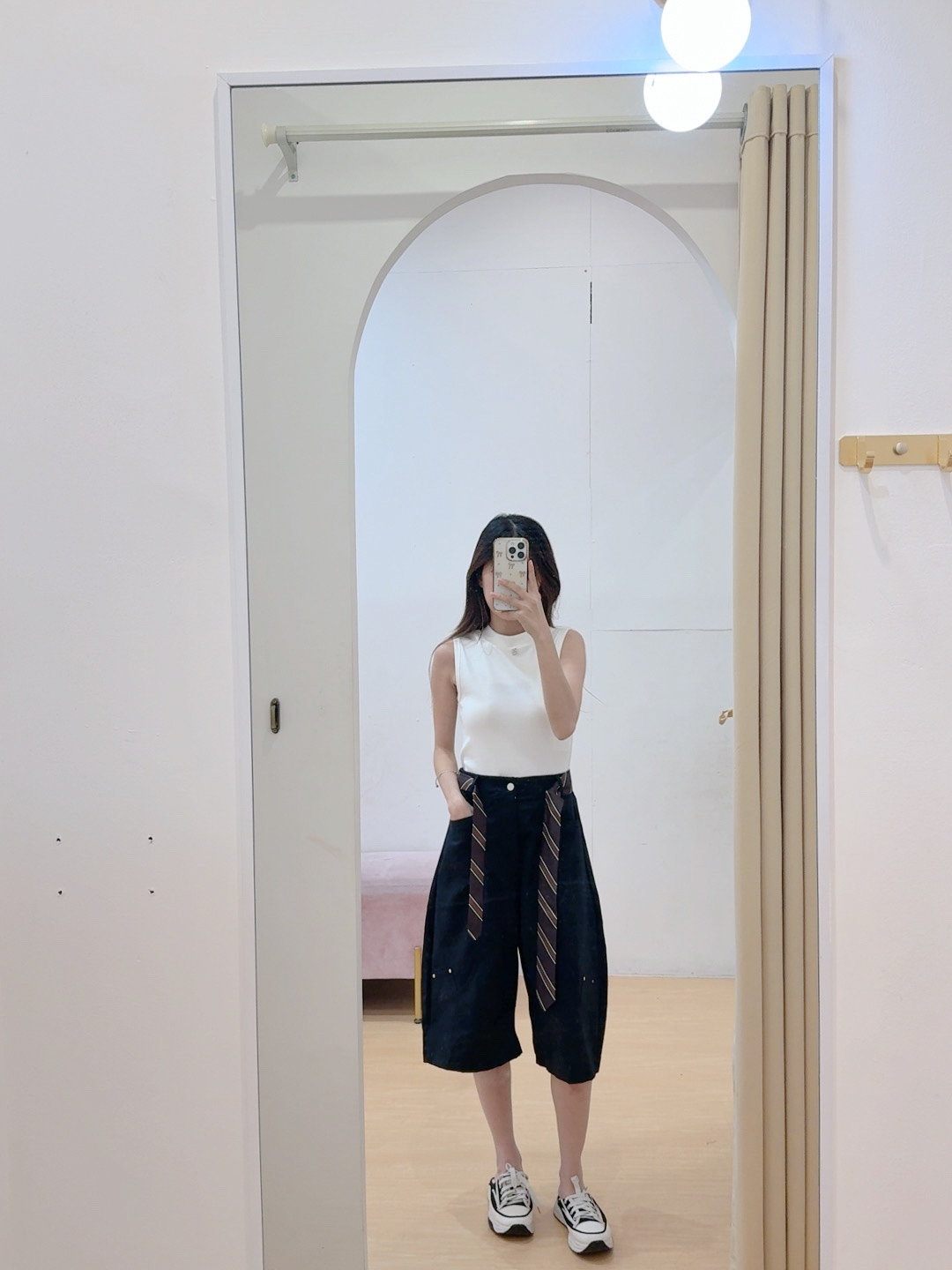 酷飒条纹腰带工装七分裤 R2951