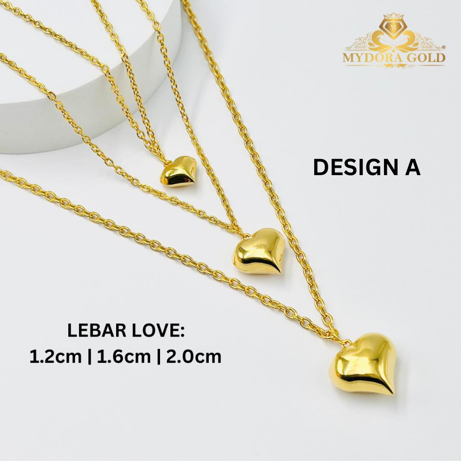 MYDORA Rantai Leher Sauh Gantung Love Gemuk | Emas 916/22K