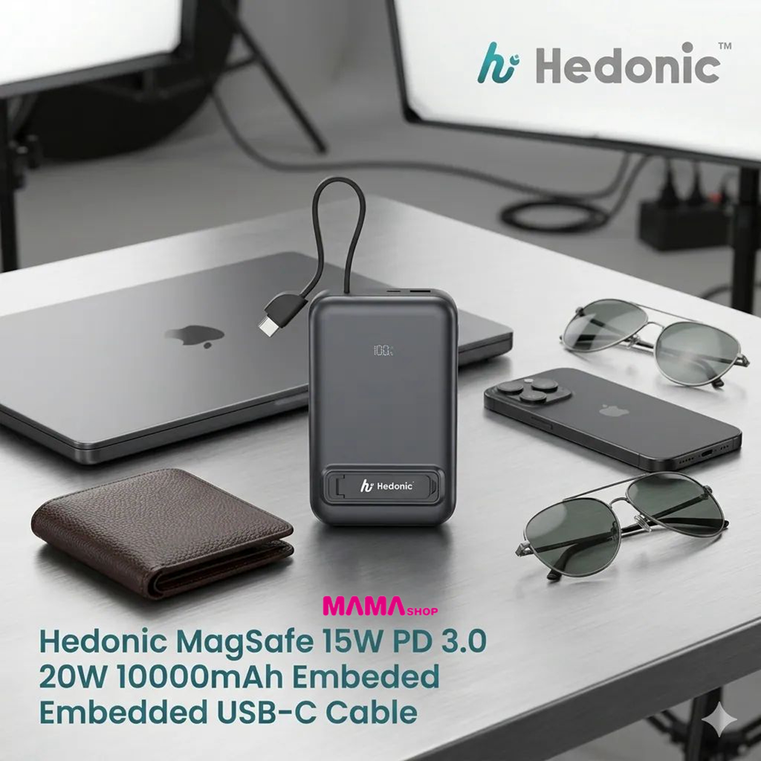香港行貨 Hedonic 10000mah MagSafe 15W + PD 20W 自帶線支架行動電源 （CCC+Qrcode認證）