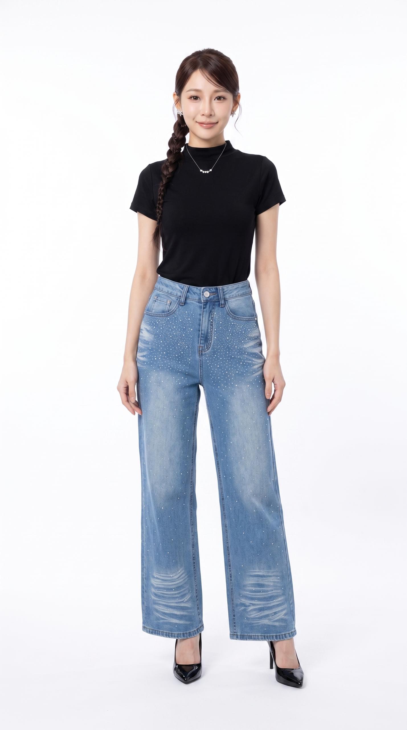 1881BP Crystal Embellished Wide-Leg Jeans