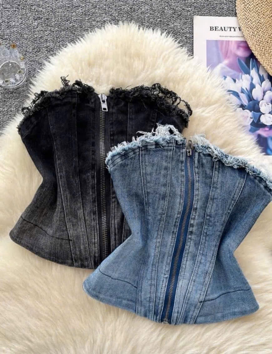 牛仔身胸衣 前拉鍊設計