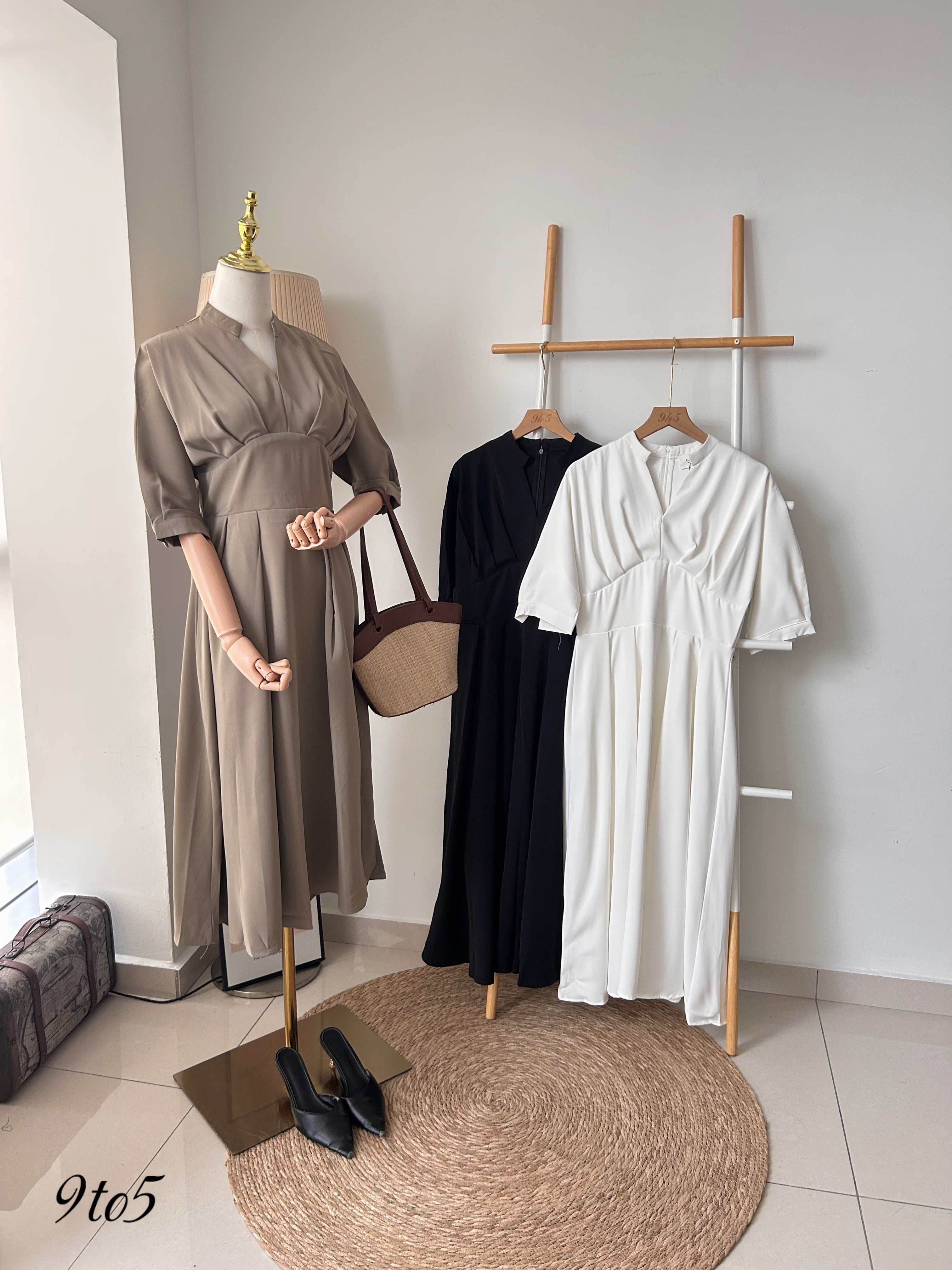 D2339 V Neck Dress - 3 Colors 