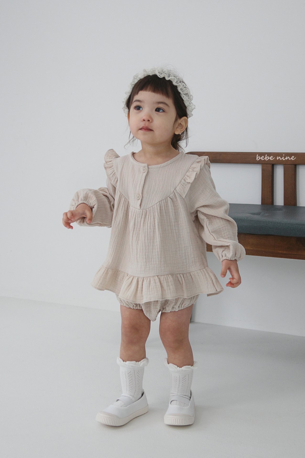 🌸預訂 韓國直送🌸🇰🇷Bebenine兩色荷葉花邊棉紗長袖上衣燈籠褲套裝