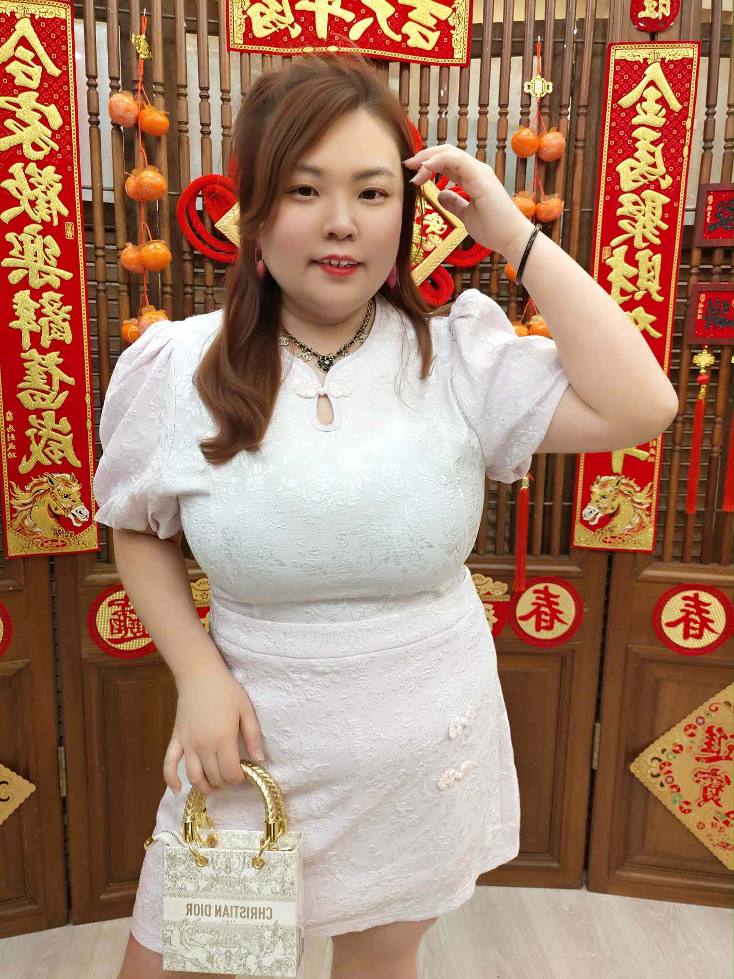 NJH07 BE281927 泡泡袖盘扣旗袍套装