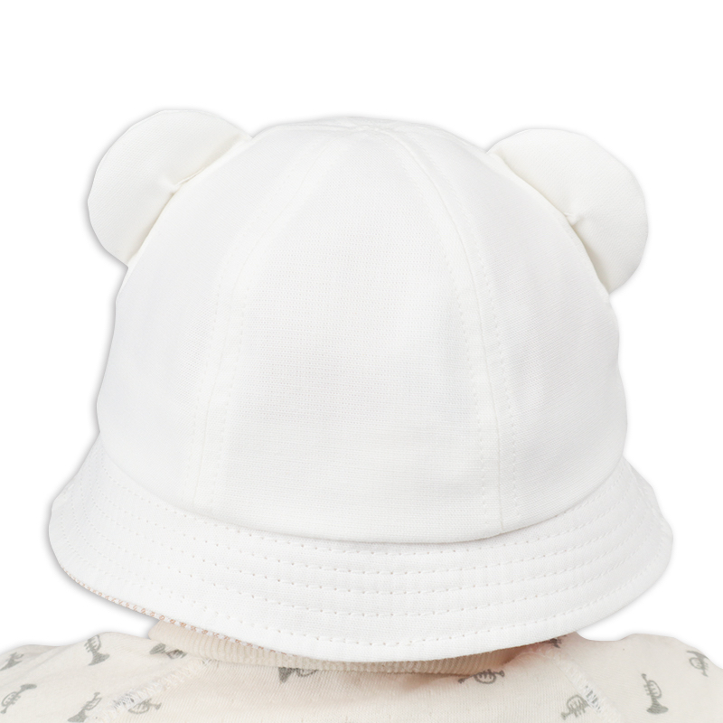 🇯🇵預訂 日本直送🇯🇵日本製米白立體熊耳朵條紋嬰幼兒帽防UV