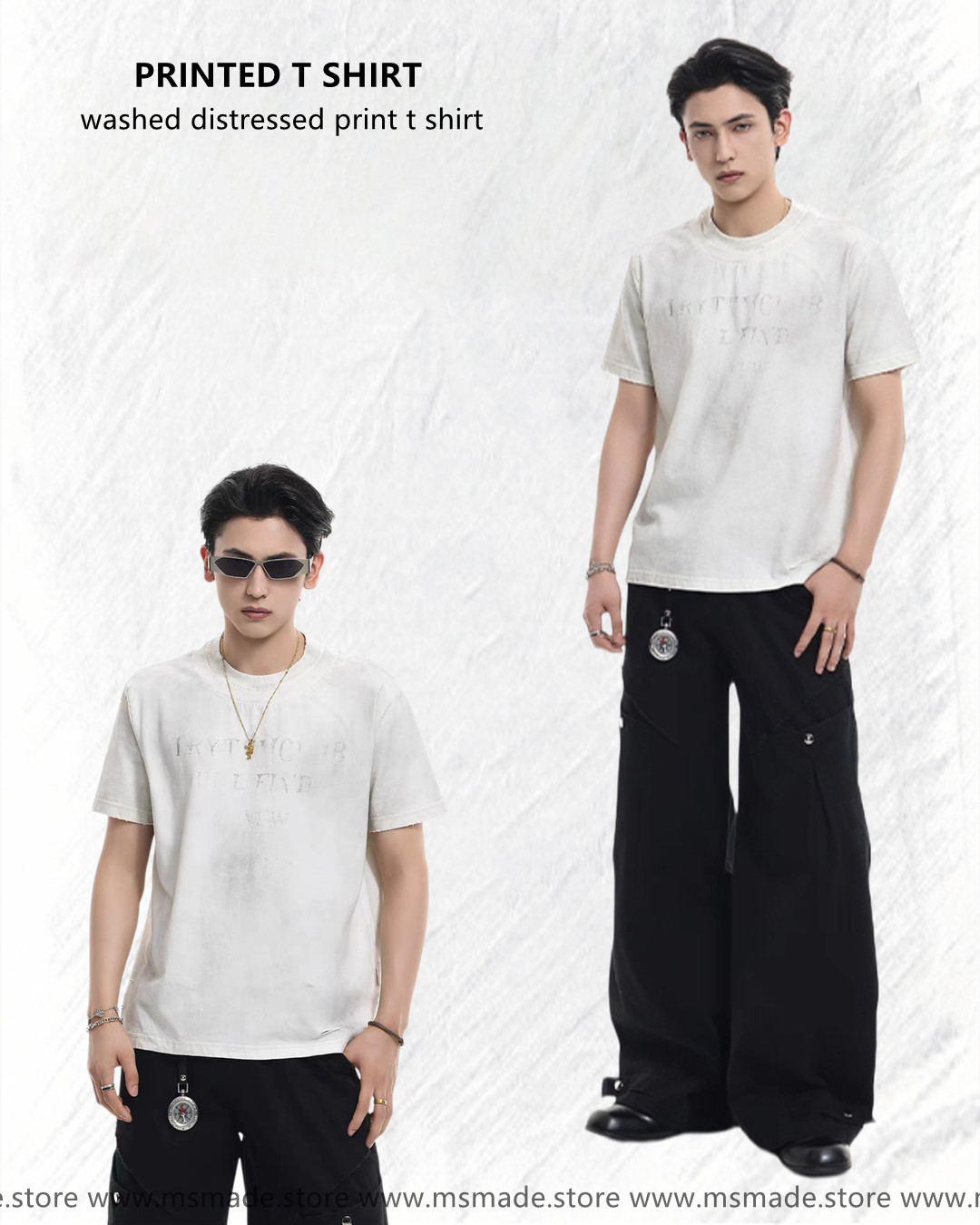 M27437洗水破邊印花T恤