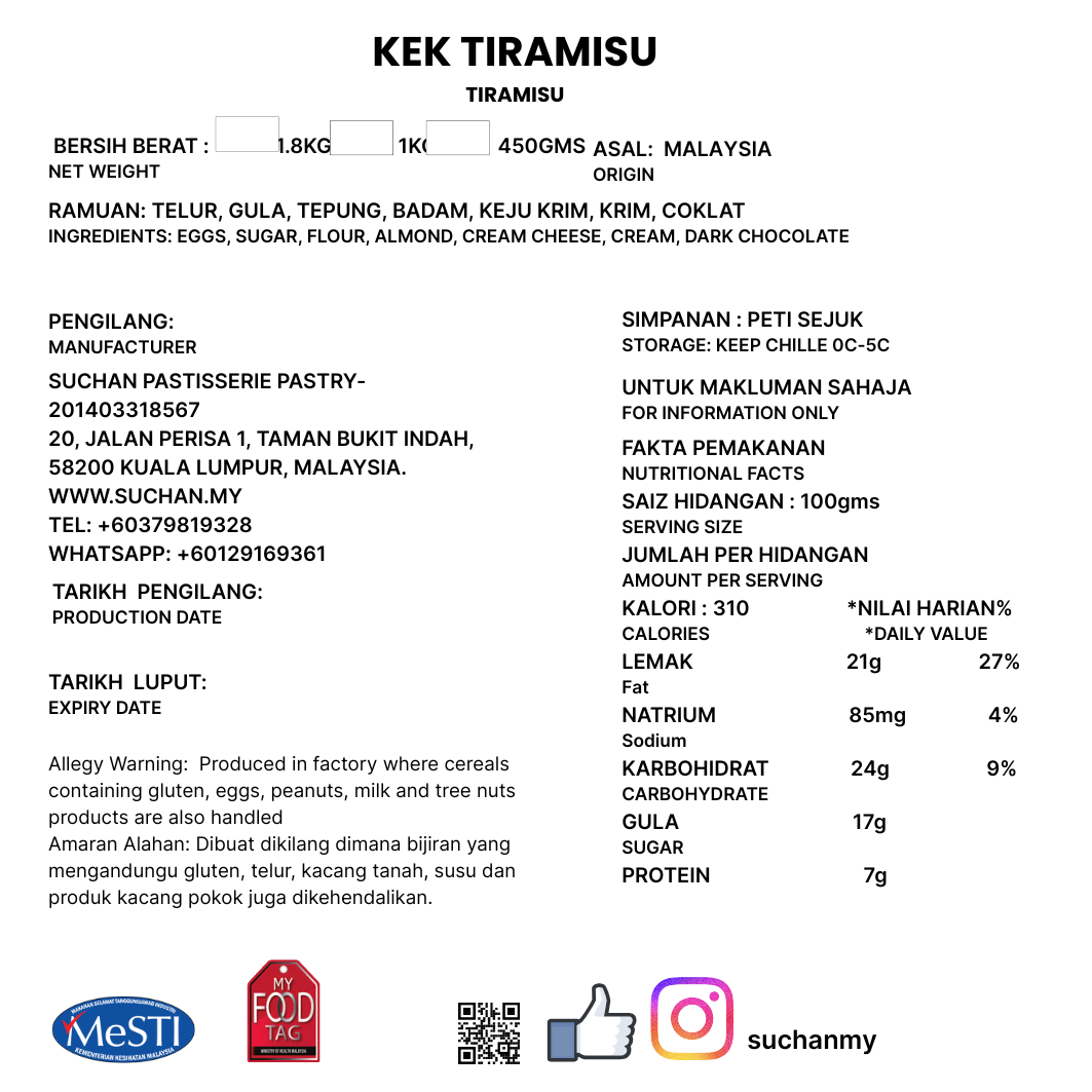 Signature Tiramisu - Pre Order 3 Days Advance